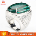 Latest men ring model distributor Indonesia best sale green agate and white zircon prong setting gold plated jewelry